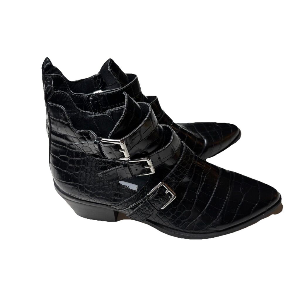 Steve Madden Black Snakeskin Print Block Heel Slip-On Ankle Booties Size 9.5 - Picture 4 of 8